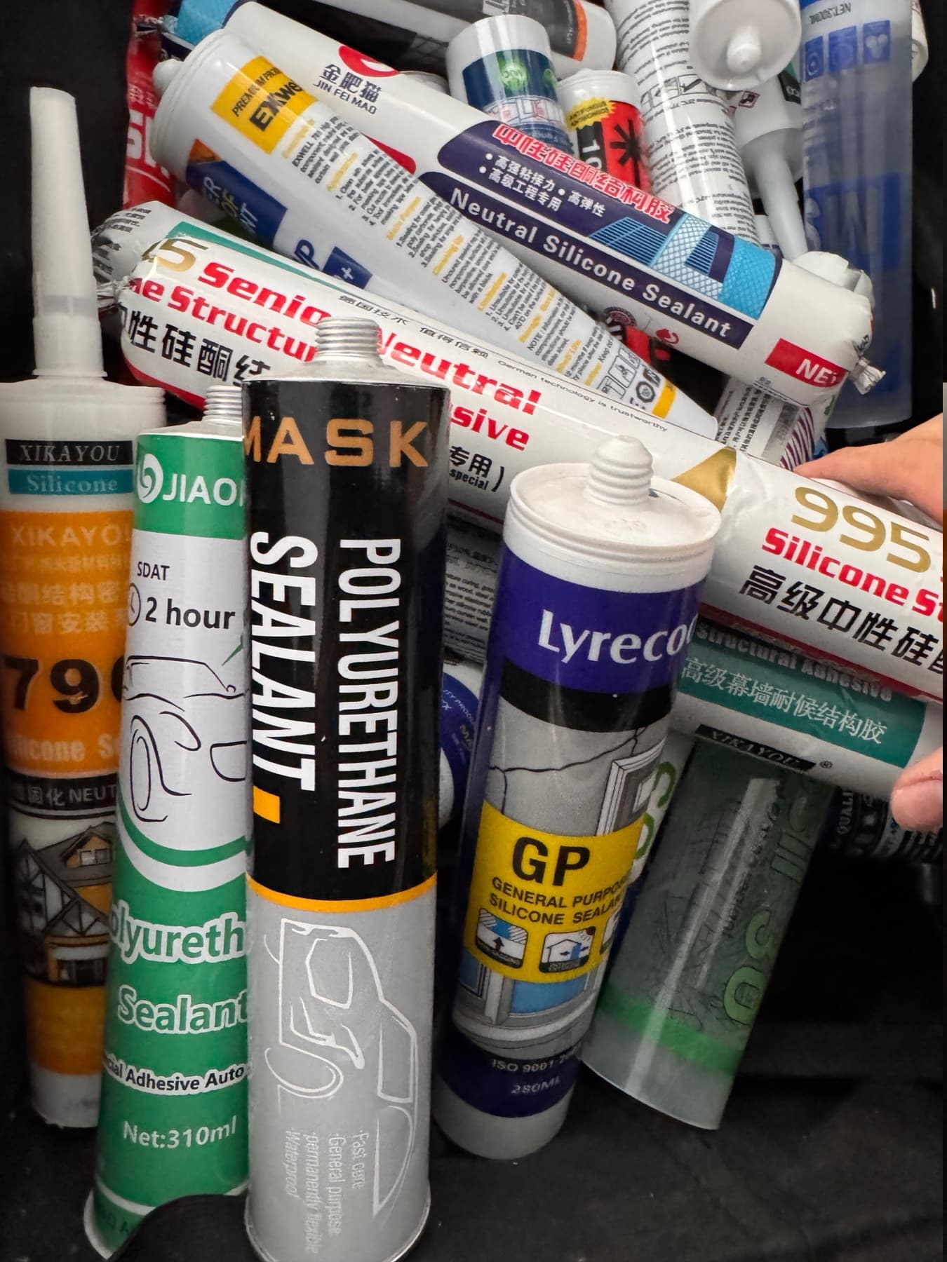 Assorted silicone and polyurethane sealant cartridges