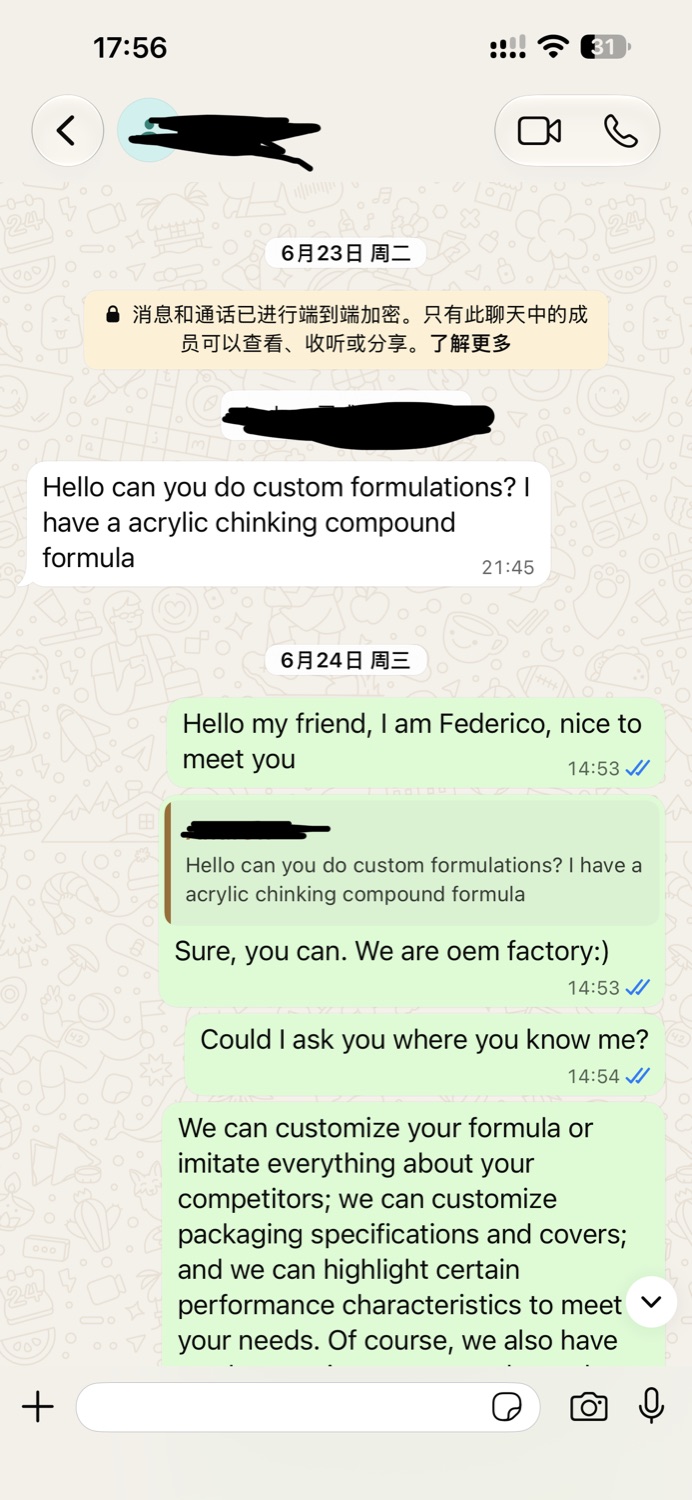 Initial U.S. customer inquiry about custom formulation
